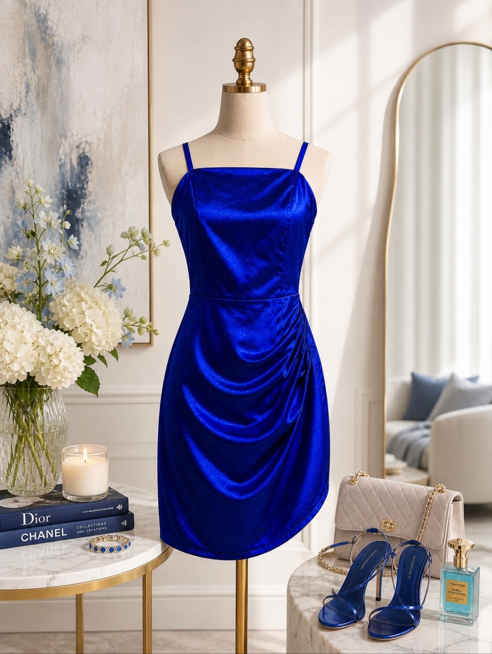 NWT Royal Blue Satin Bodycon Mini Dress- Small